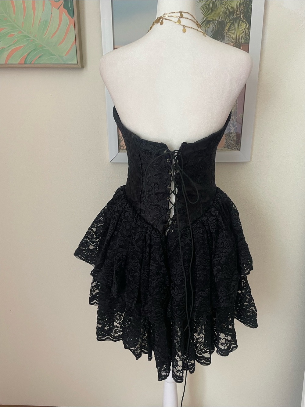 Landa Basque Drop Waist Lace Corset Mini Dress Vintage 80s 90s Whimsigoth - Picture 5 of 5